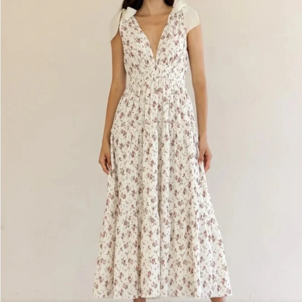 Floral White and Pink Women's Maternity Dress - Picture 5 of 5